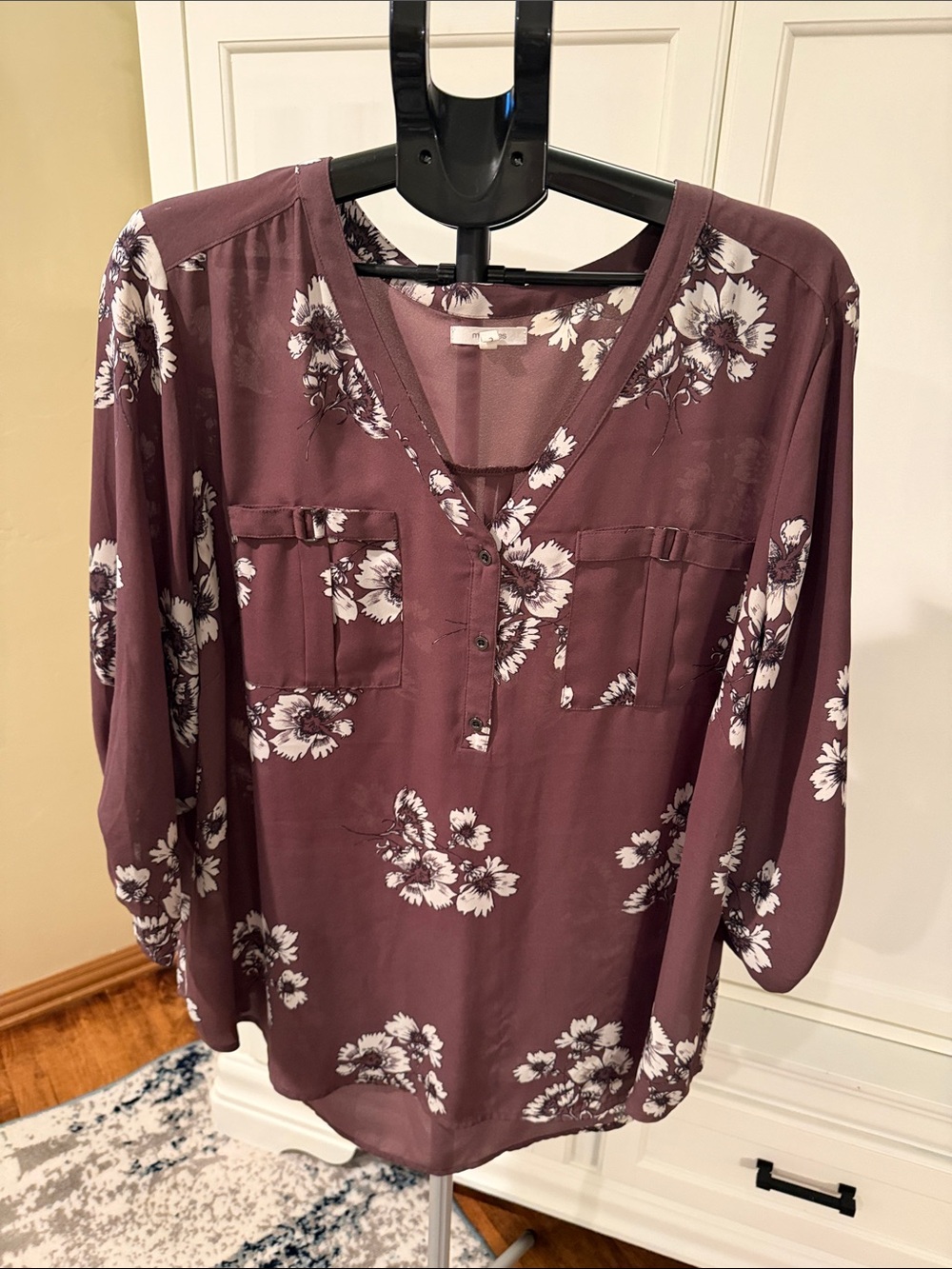 Maurices Plum Floral Henley Blouse (85)